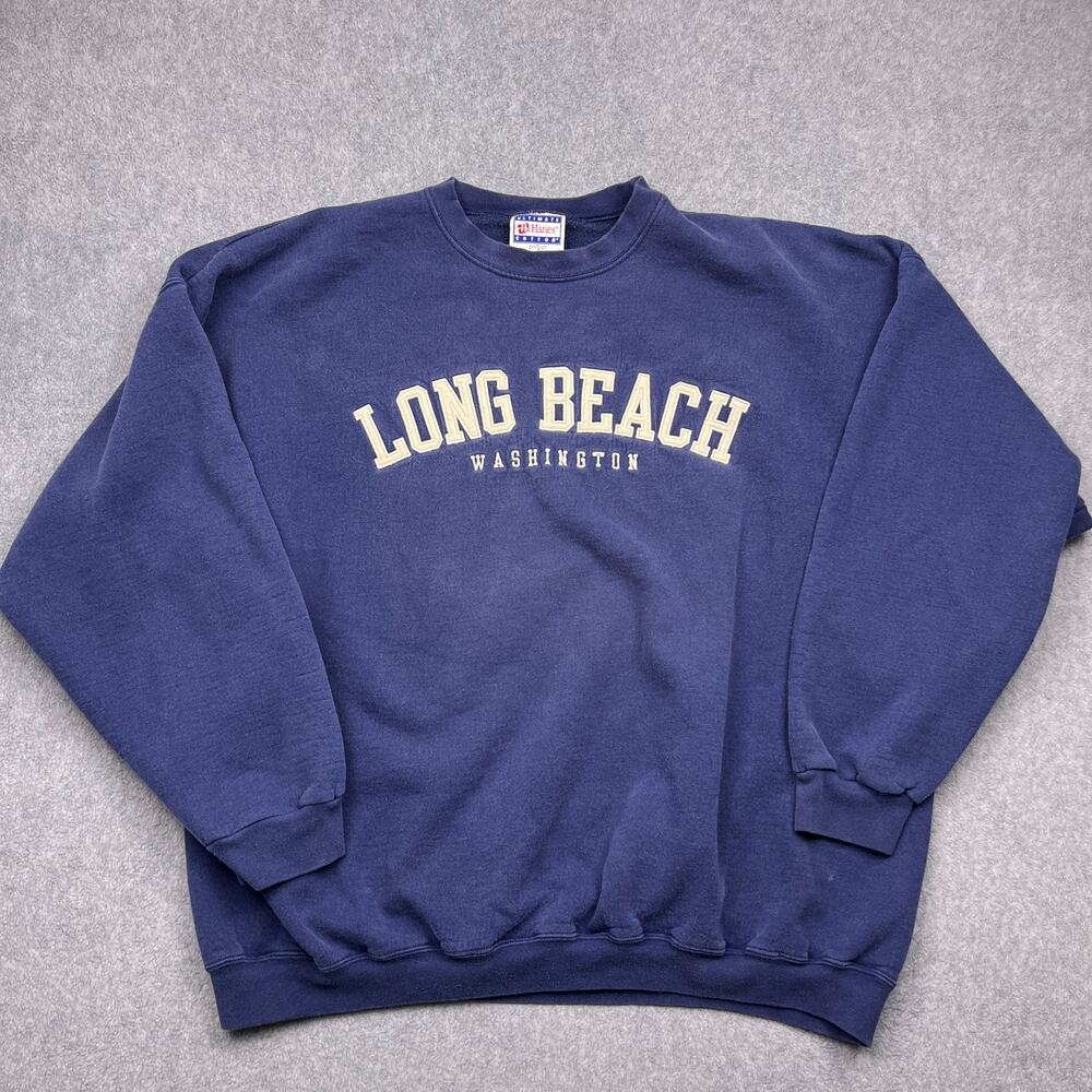 vintage hanes ultimate cotton printpro sweatshirt long beach washington blue 2xl